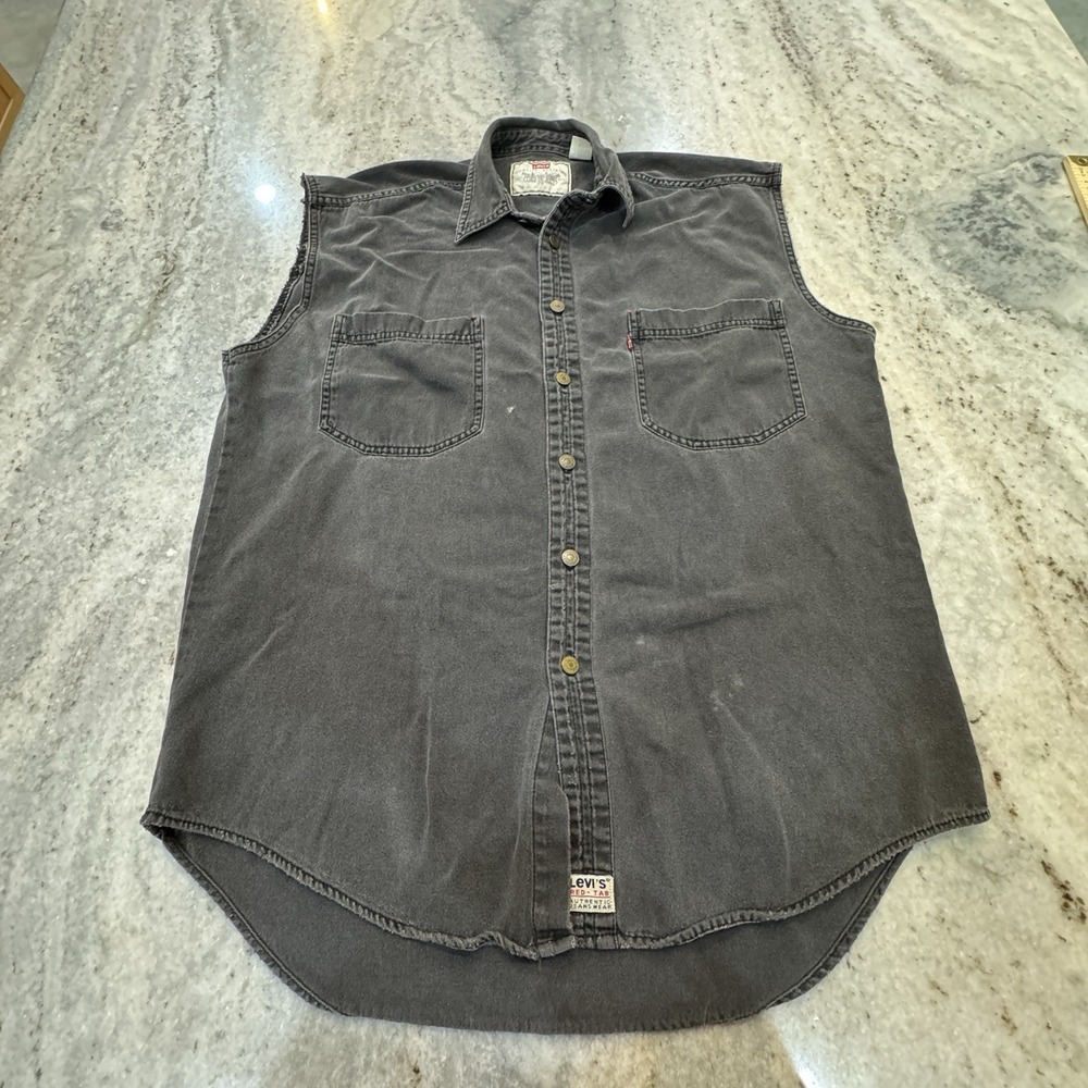 VTG 1996 Levi's Red Tab Black Denim Shirt Vest Mens Sz M Oversized Grunge Biker